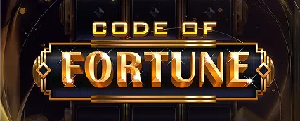 HeroSpin Code of Fortune slot game banner with golden letters